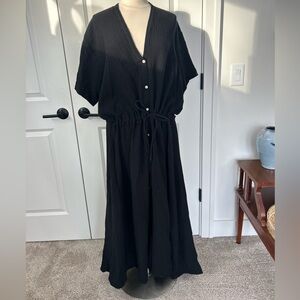 HACKWITH DESIGN HOUSE size 1/2 1X 2X Tie Waist Long Button Front Gauze Dress USA